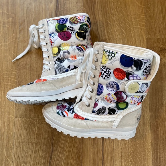 Coach Shoes - Women's Coach Dorean Winter Boots - White & Graphic Dots - Size 6.5